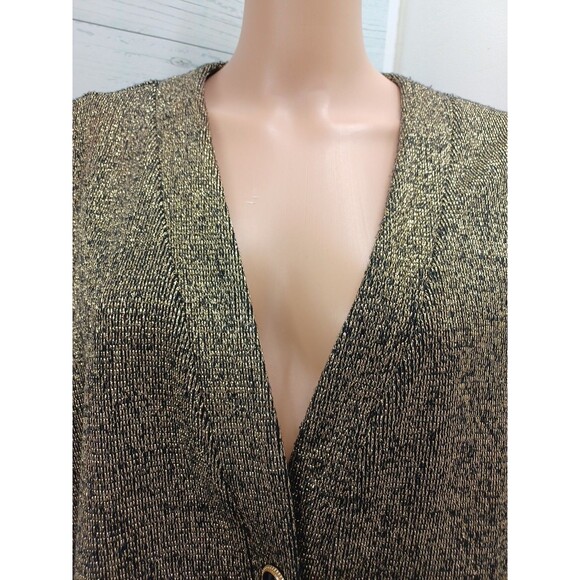 Vtg Womens Gold Metallic Cardigan Sweater Button Front Sz 20W - Picture 2 of 10